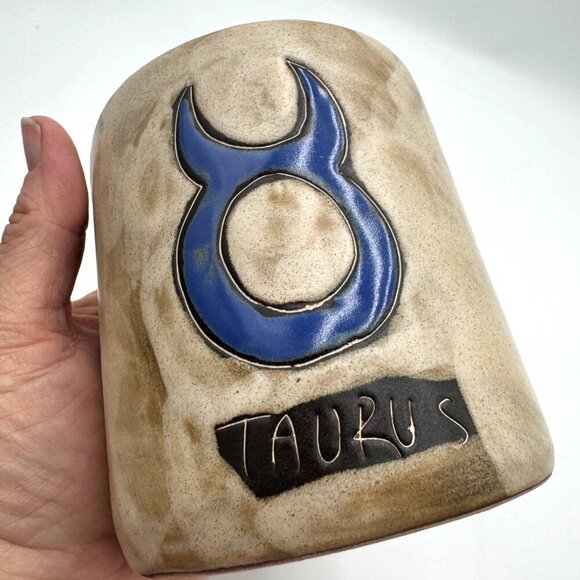 Mara of Mexico Taurus  The Bull Handcrafted & Signed Mug Taurus - Picture 2 of 8